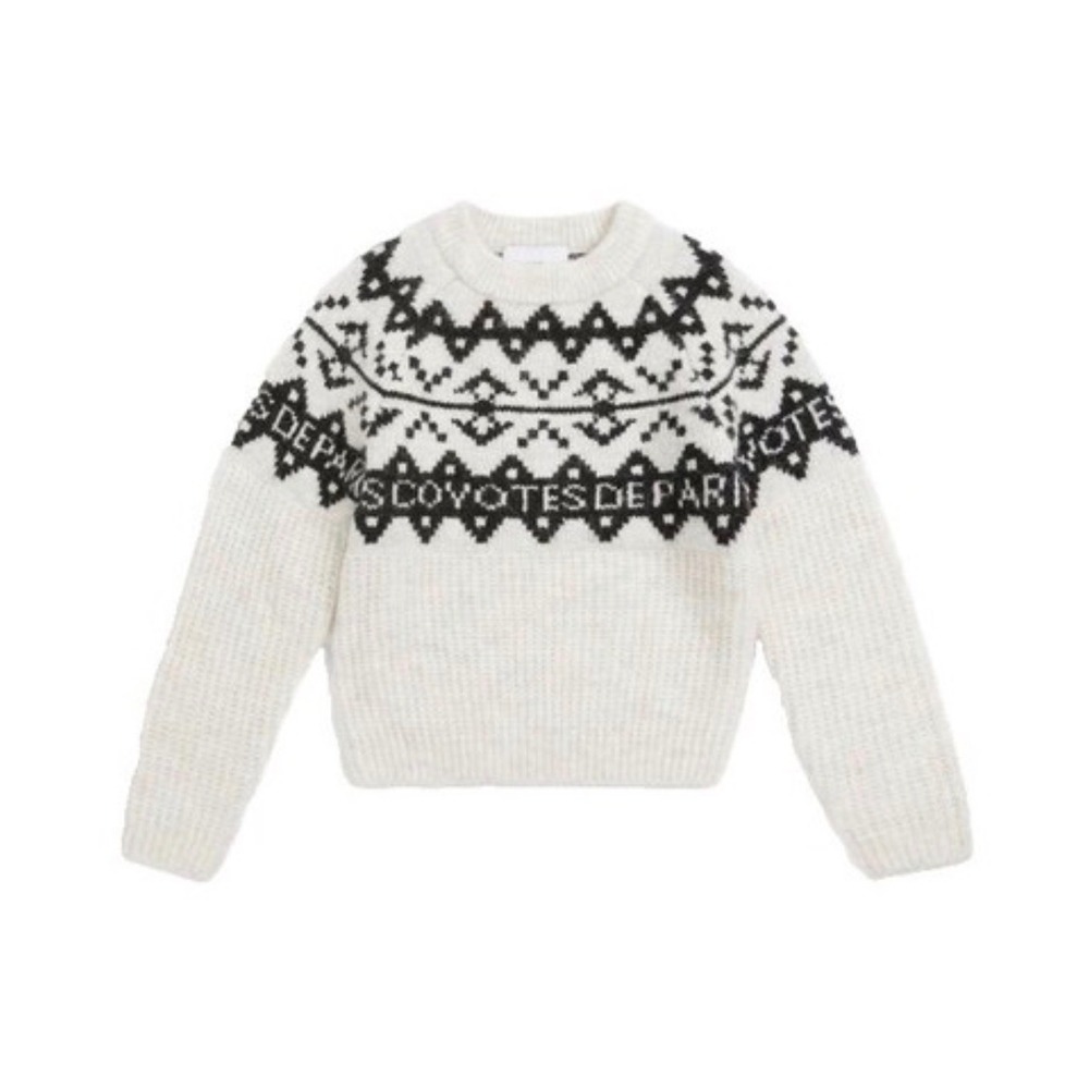 C16 Les Coyotes de Paris Pippy Mohair Wool Fair Isle Logo Sweater Cream Black 16
